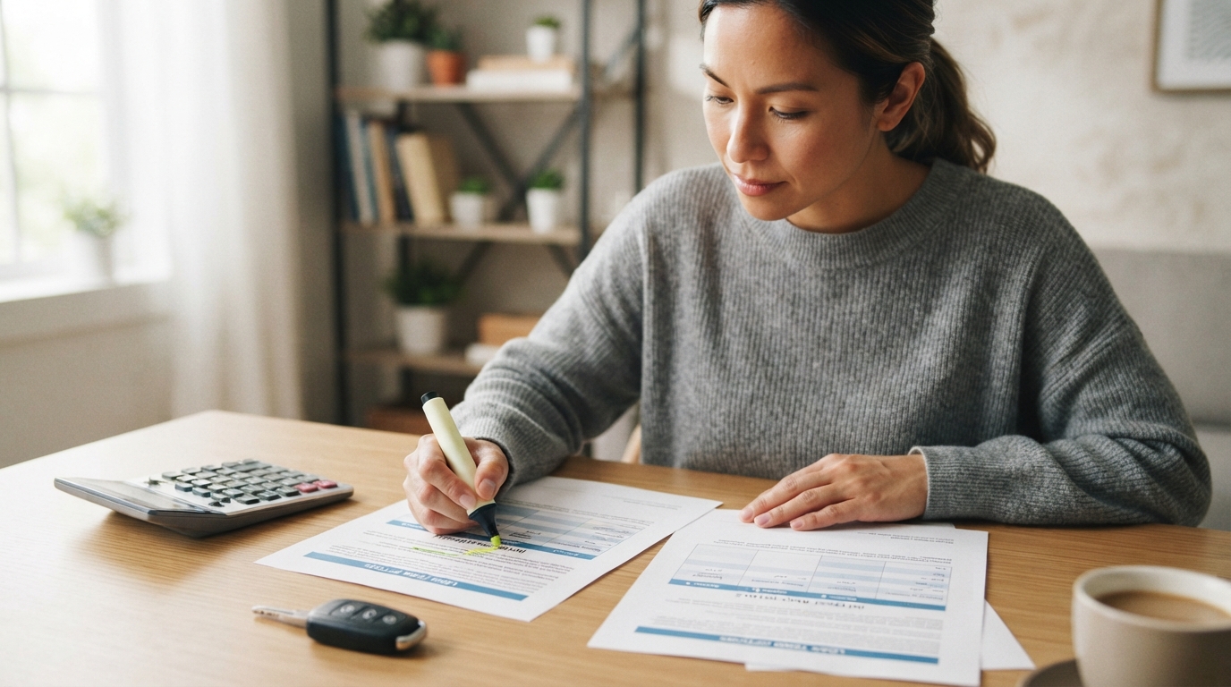 California consumer comparing interest rates and terms on two auto loan offers