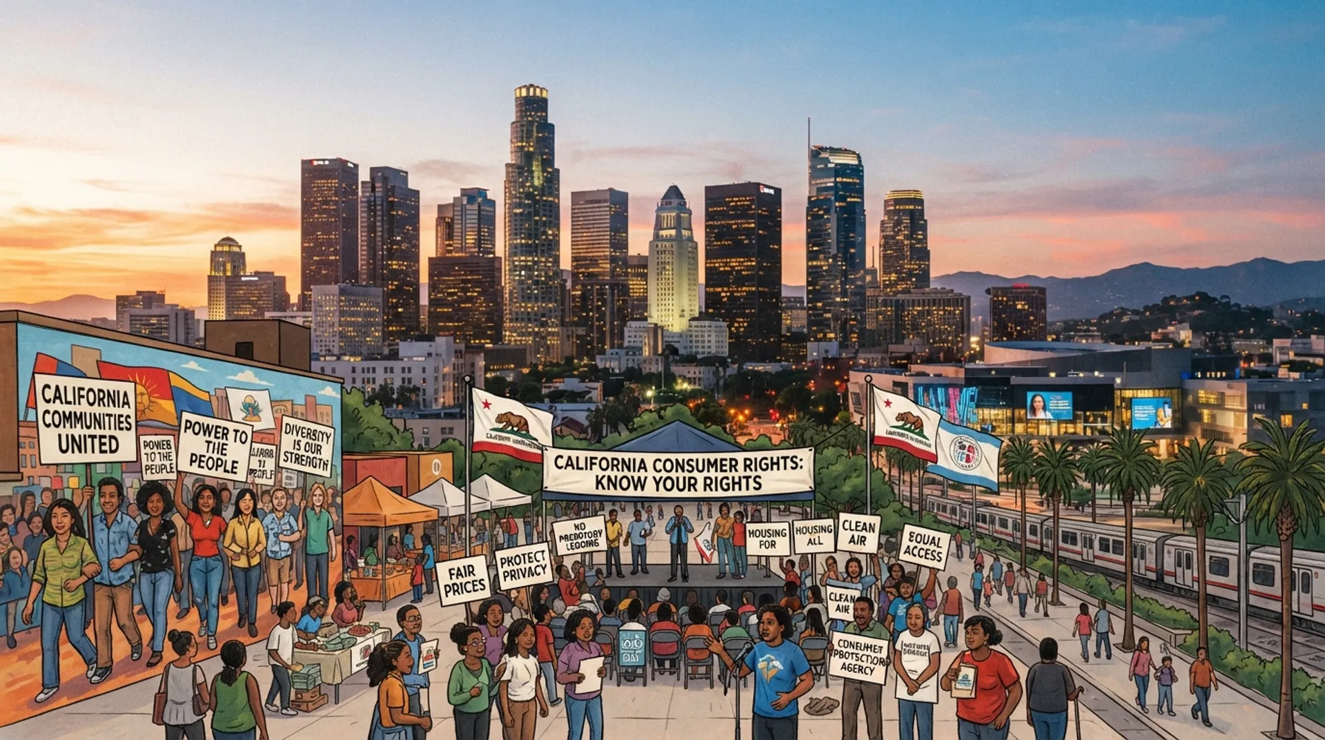 Los Angeles skyline illustrating California communities and consumer rights